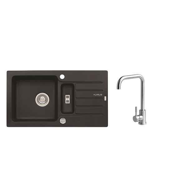 Alveus SET ALVEUS NIAGARA 70- 91+ BATERIE ANGEL CHR - granitový černý dřez 780 x 435 mm v setu s baterií