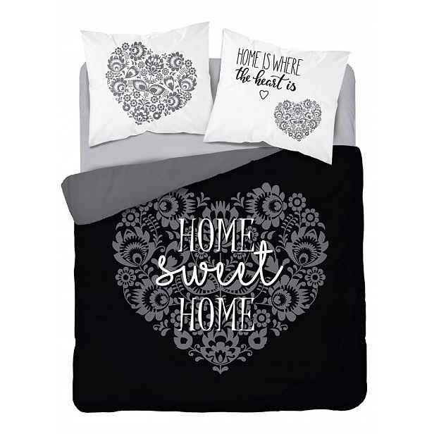 Povlečení 160x200 Home sweet Home srdce černá bílá