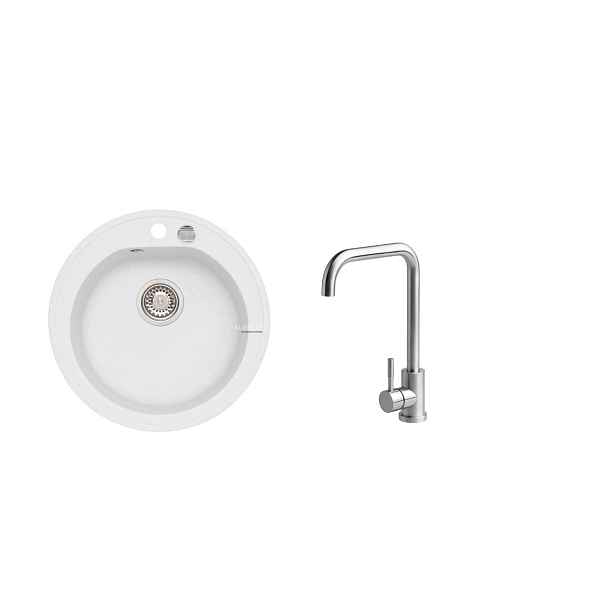 Alveus SET ALVEUS NIAGARA 10- 11+ BATERIE ANGE CHR - kruhový bílý granitový dřez 510x175 mm v setu s baterií