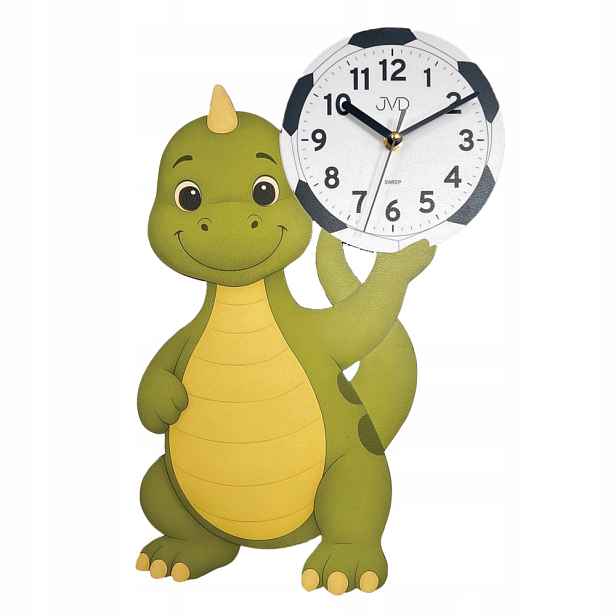 Dětské Nástěnné Hodiny Jvd HJ111 Dinosaurus Velký Tichý Dřevěný Mechanismus