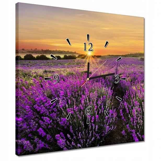 Hodiny 40x40 Levandule Západ slunce
