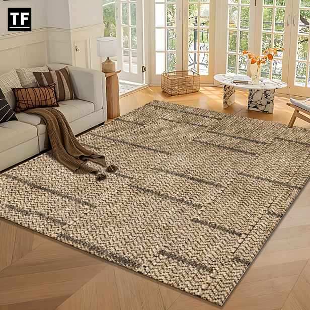 TEMU Velký obdélníkový koberec z +Flannel 850G s protiskluzovým bodkovaným plastovým dnem, s proužkovanými vzory v geometrickém, barevném,