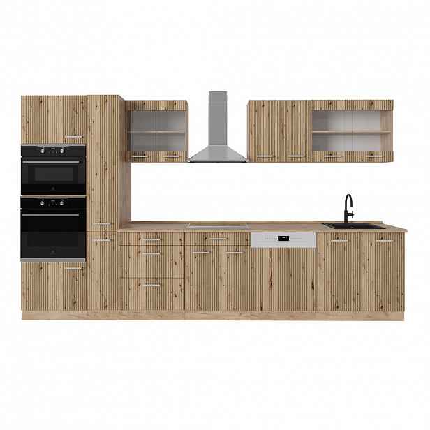 Vicco KUCHYŇSKÝ KOUT R-Line Dub Artisan / dub Goldkraft 350 cm s vysokou skříní, PD Dub