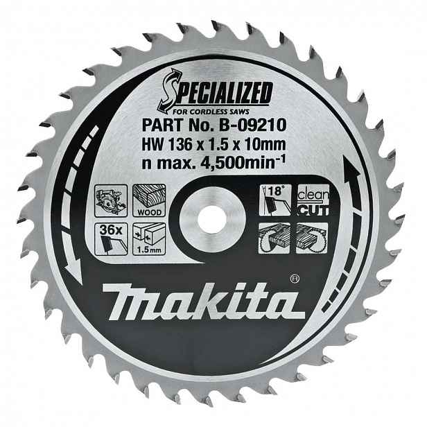 Makita - Pilový kotouč na dřevo, 136x10 mm, 36 zubů B-09210