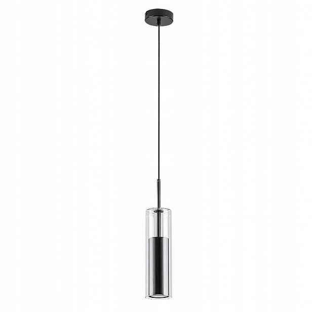 Skleněná samostatná závěsná lampa černá tuba Kalevi nad ostrovní stůl