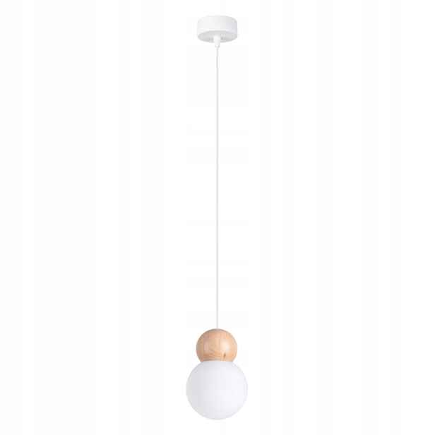 Sollux Závěsná lampa bílá dřevěná skleněná bílá koule nad ostrovní stůl
