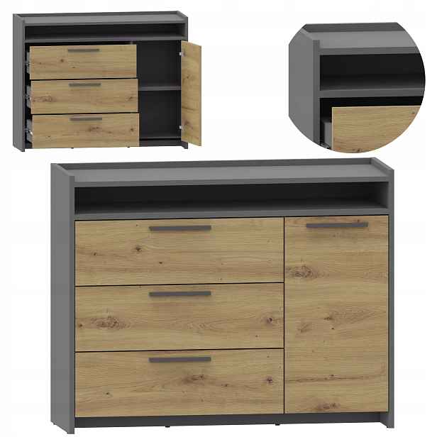Komoda Altivo Com 100 1D3SWO artisan-antracit velká skříňka s regálem na oblečení
