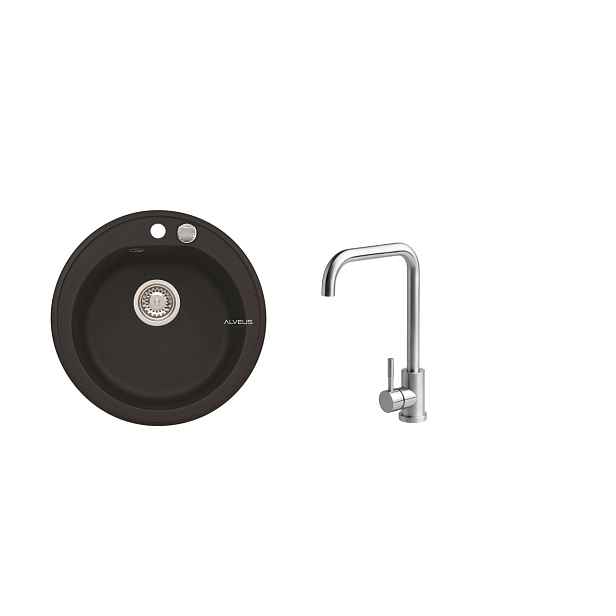 Alveus SET ALVEUS NIAGARA 10- 91+ BATERIE ANGE CHR - kruhový černý granitový dřez 510x175 mm v setu s baterií