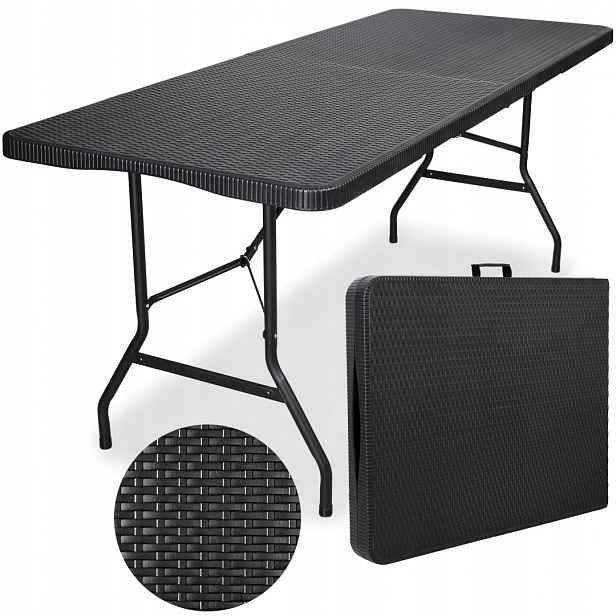 Cateringový stůl Rattan skládací do kufru 180 cm, černý