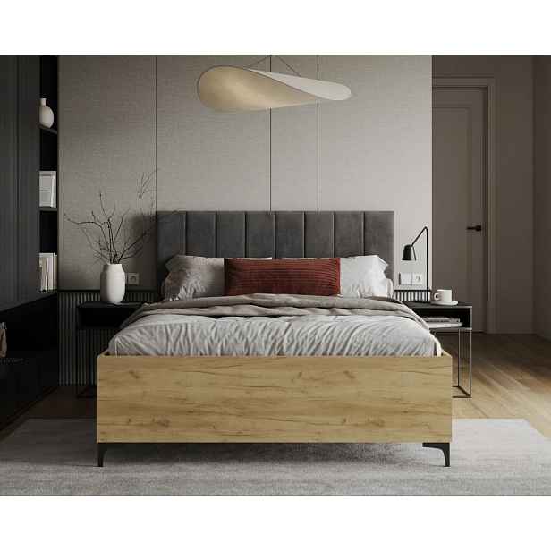 FDM Postel Sierra se zvedacím roštem Trinity grafitově šedá/dub craft, velikost 120x200