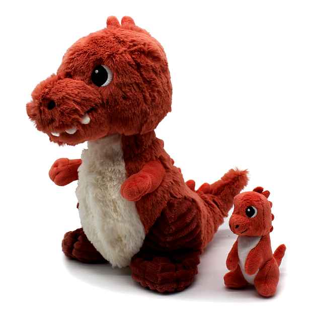 LES DEGLINGOS-PTIPOTOS PTIPOTOS Plyšový T-Rex Alex terakotový - máma s miminkem