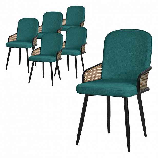ML-DESIGN JÍDELNÍ ŽIDLE, sada 6 ks, petrolové s látkovým potahem v ratanovém vzhledu