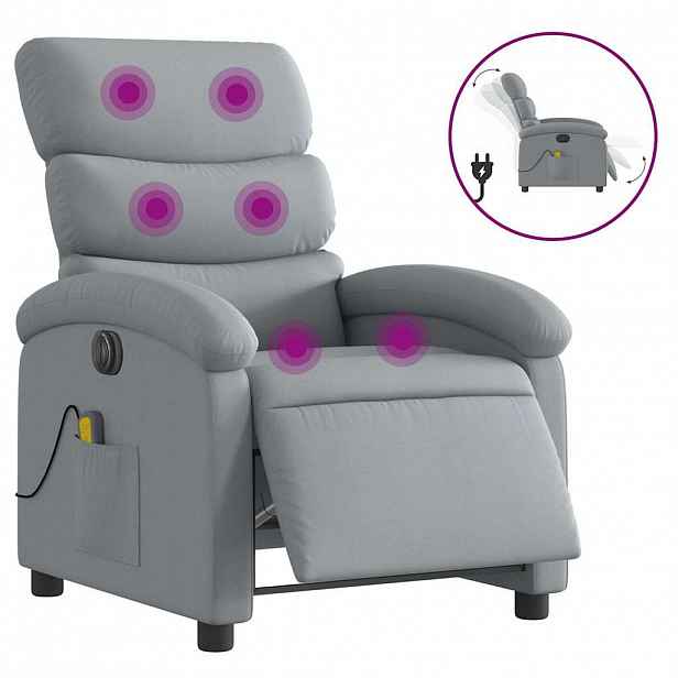 vidaXL Elektrické masážní polohovací křeslo světle šedé textil