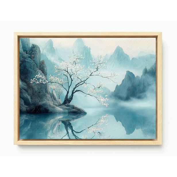 Rám Na Obraz Americká Krabička Krajina Asie Japonsko Tyrkysové Hory Mlha Sakura 80x60