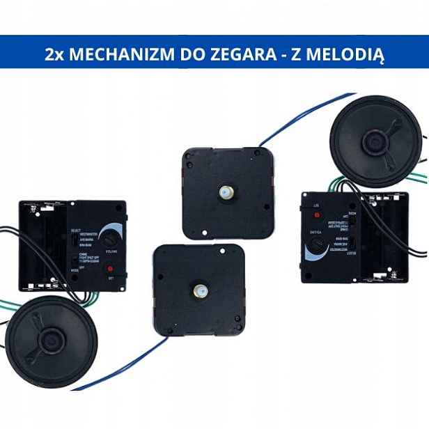 2 Kusy hodinových mechanismů s melodií, závit 7 mm krátký ručičky kpl.