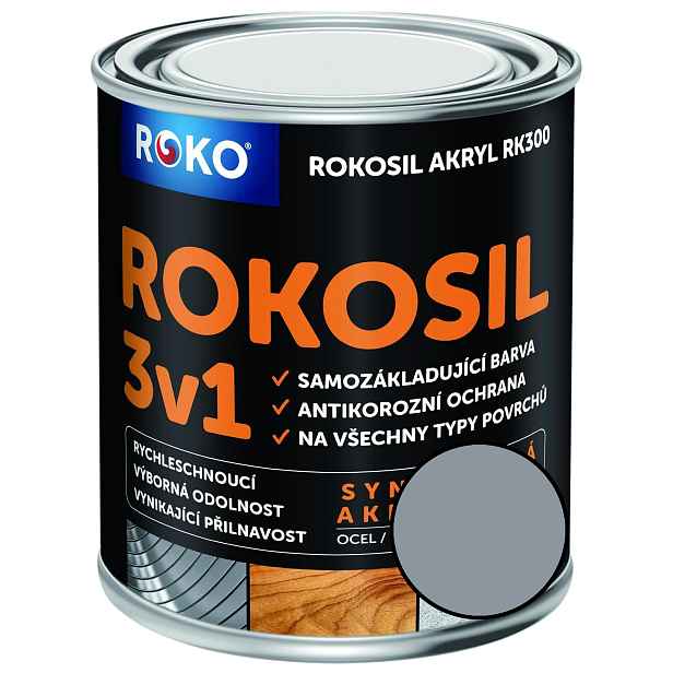 Barva samozákladující Rokosil akryl 3v1 RK 300 1010 šedá pastelová, 3 l