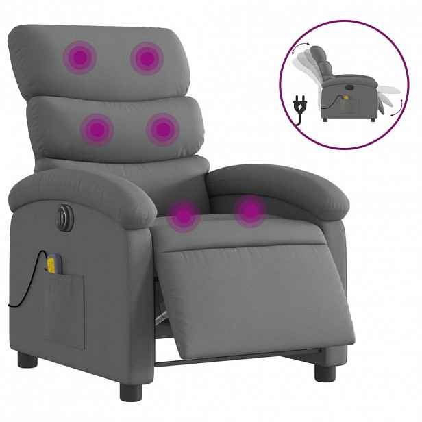 vidaXL Elektrické masážní polohovací křeslo tmavě šedé textil