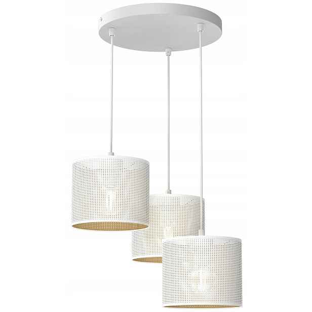 Závěsná lampa stropní svítidlo Loft Shade bílé zlaté stínidlo 3xE27 moderní obývací pokoj