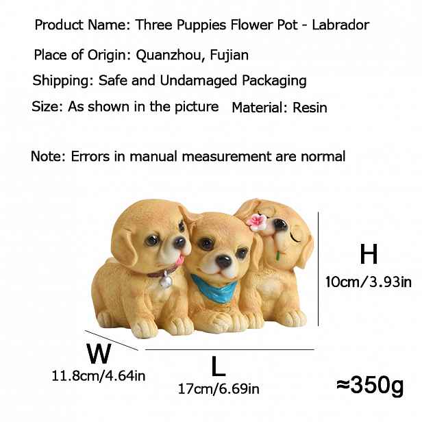 TEMU Labrador 3 Psy Květináč Pryskyřice Sukulent Kreativní Květináč Stolní Ozdoby Kancelář Léčivý Systém Dekorace Balkón Obývací Pokoj Dárek pro