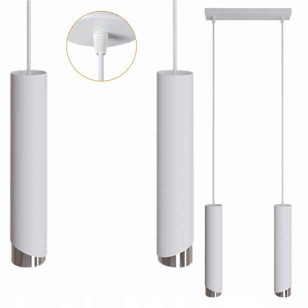Závěsná Lampa Stropní Lustr 2x Tuba Moderní Loft bílá stříbrná 2x40W