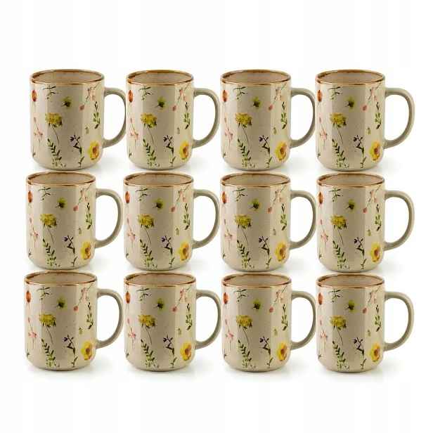 Šálky na kávu s květinami 400 ml Sada 12 kusů Porcelánové Béžové Tokka