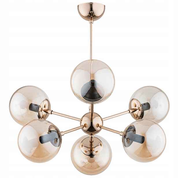 Závěsná lampa Glamour Zlatá Jantarové koule 6xE14 Sandy Alfa