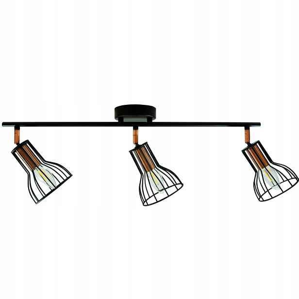 Černá měděná nástěnná lampa s drátěnými stínítky loft, 3 body Polux