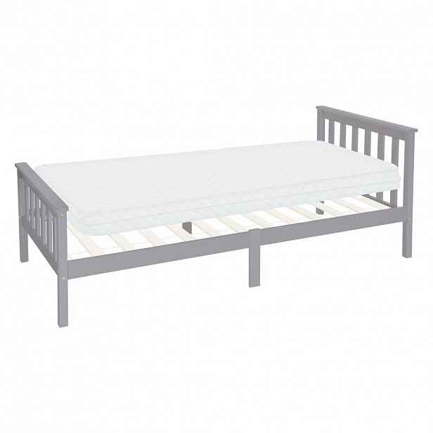 ML-DESIGN DŘEVĚNÁ POSTEL 90x200 cm světle šedé borové dřevo s roštem a matrací H10 cm