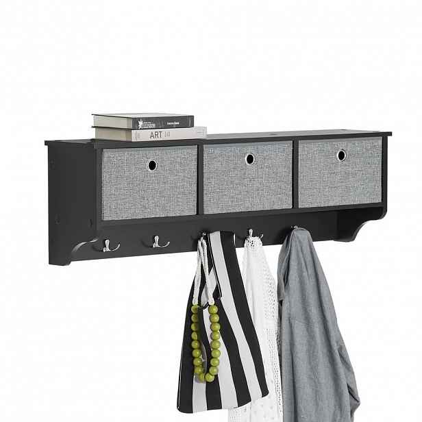 SoBuy NÁSTĚNNÝ VĚŠÁK s policí Černá 100x20x30cm Funkční