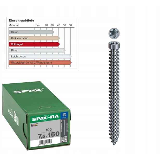 Vruty betonu Wirox Spax 7,5 x 150 mm 100 ks
