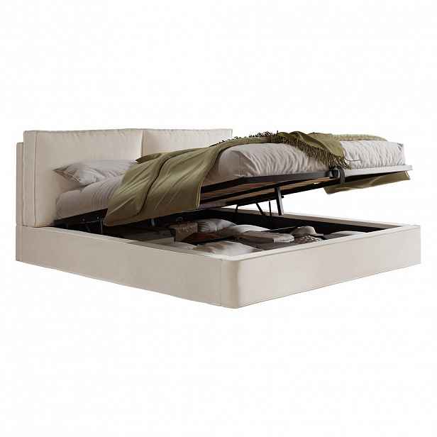CHICFURN ČALOUNĚNÁ POSTEL 180/200 cm v béžové barvě ze sametu s úložným prostorem