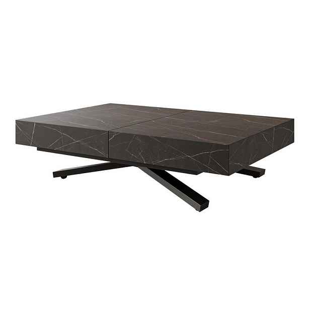 Idohome KONFERENČNÍ STOLEK SANELLE X rozkládací se zvedací deskou, 120/80/76 cm, černý / Grigia Pietra (kamenně šedý)