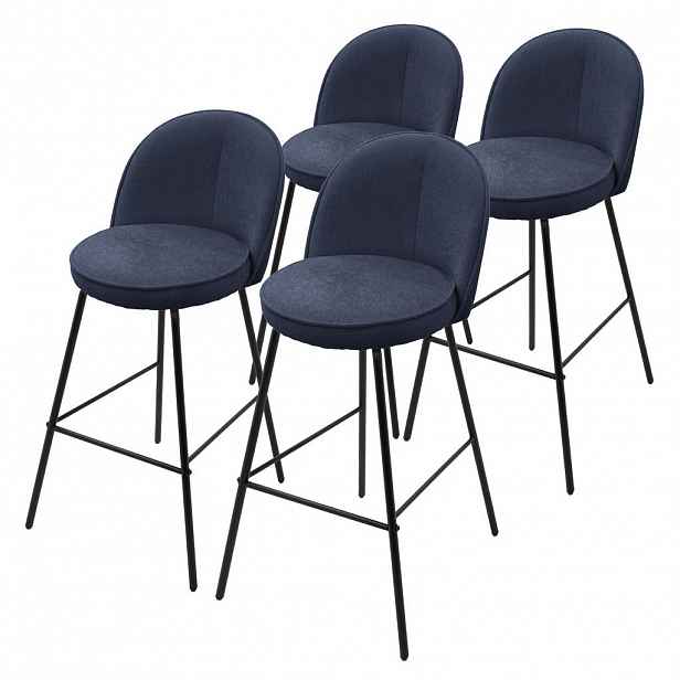 ML-DESIGN BARHOCKER 4ks sada tmavě modrá s látkovým potahem