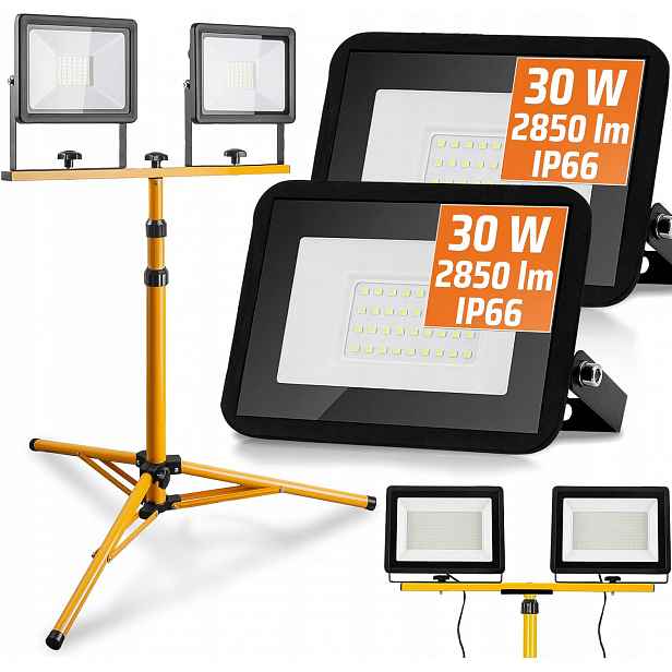 Set 2x 30W Stativ Led Osvětlovač 60W Pracovní Stavební Halogen IP66