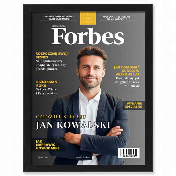Tvoje fotka na obálce časopisu Forbes v rámu – vtipný dárek 40x30 cm