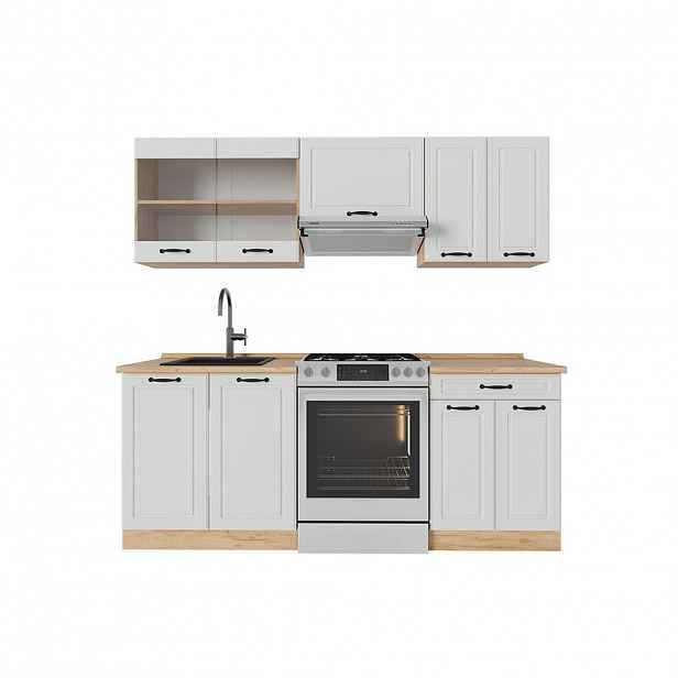 Vicco KUCHYŇSKÝ KOUT R-Line Bílý venkovský dům/zlatý dub 200 cm , PD Dub