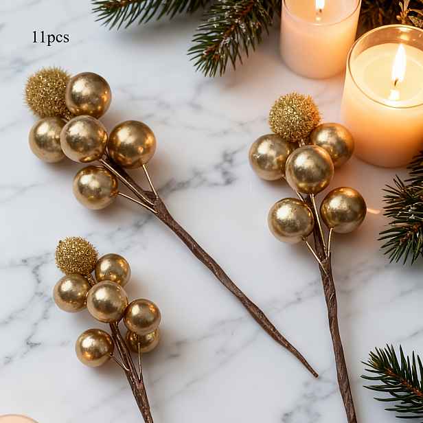 TEMU Sada 11 ks zlatých umělých voskovaných bobulí, ideální pro zdobení věnců a vylepšení domácí dekorace, vánoční dekorace, halloweenské dekorace
