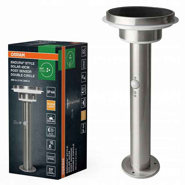 Solární Zahradní Lampa Led sloupek Snímač pohybu soumraku 6W 400lm 3000K