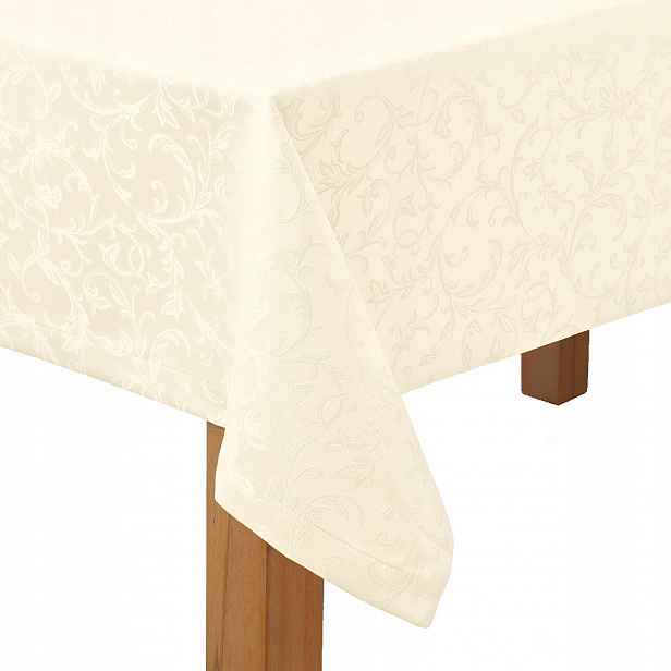 Ubrus odolný proti skvrnám 130x460 Žakard Ecru Akantové listy 3 cm Manžeta