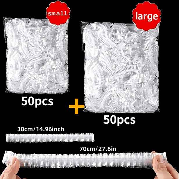 TEMU 100 ks XL Velké/M Malé Kombinace Elastické Potravinové Sáčky, 70 cm/27,56 palců, 38 cm/14,96 palců, Jednorázové Elastické Plastové Fólie pro