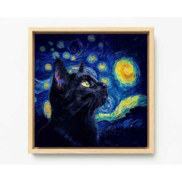 Obraz Rama American Box Olej Van Gogh Gwiaździsta Noc Černá Kočka 50x50