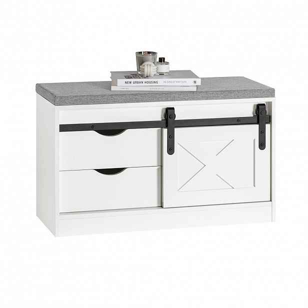 SoBuy BOTNÍK se 2 zásuvkami Bílá 80x30x49cm Rustikální