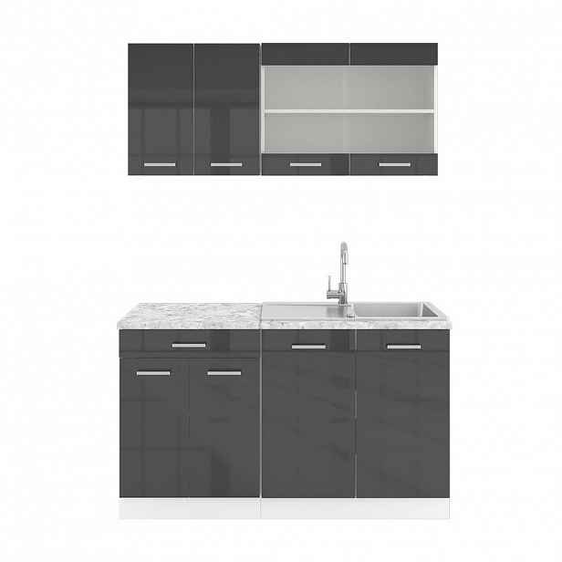 Vicco JEDNOTKOVÁ KUCHYNĚ R-Line Antracitový vysoký lesk 140 cm s pracovní deskou