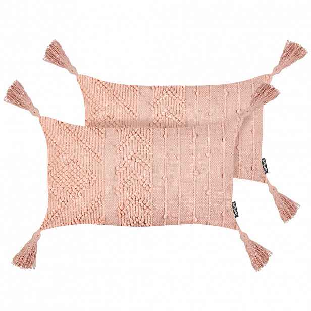 Beliani DEKORATIVNÍ polštář sada 2 ks Broskvově růžový 30/50 cm Valvaria