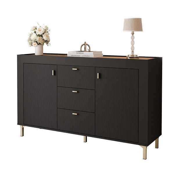 Idohome KOMODA AVENA 137/40/84 cm, 3 zásuvky, černá / dub
