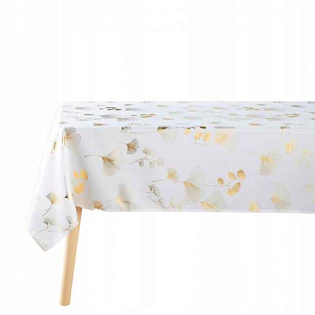 Obdélnikový ubrus Bloomy, bílý, zlatý japonský ginkgo