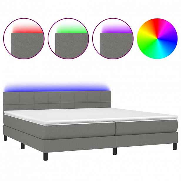 vidaXL Box spring postel s matrací a LED tmavě šedá 200x200 cm textil