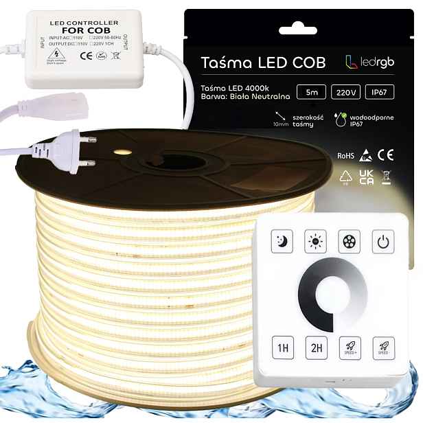 Set Led pásek Cob 230V 30m 4000K Bílý Neutrální Napájecí Zdroj Dálkový Ovladač Ster Rf