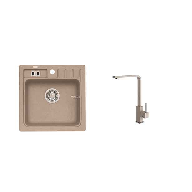 Alveus SET ALVEUS NIAGARA 20/55 + BATERIE AFRA 55 - béžový granitový dřez 465 x 465 mm v setu s baterií