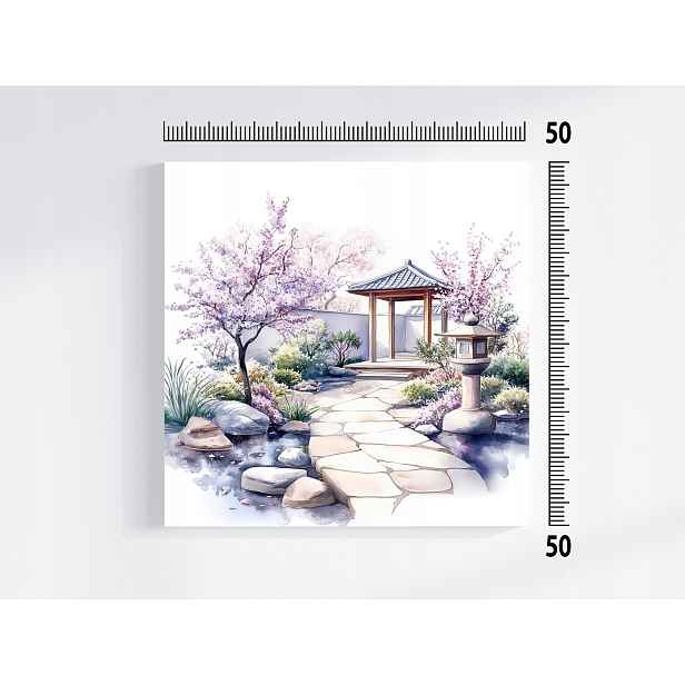 Obraz Na Plátně Canvas Akvarel Japonsko Zahrada Višeň Sakura Květiny 50x50